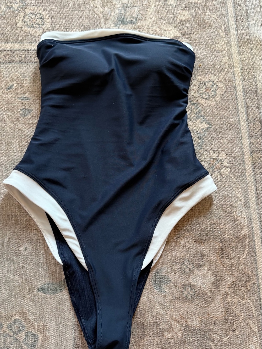 Abercrombie & Fitch navy Strapless One-Piece Swimsuit with White Trim